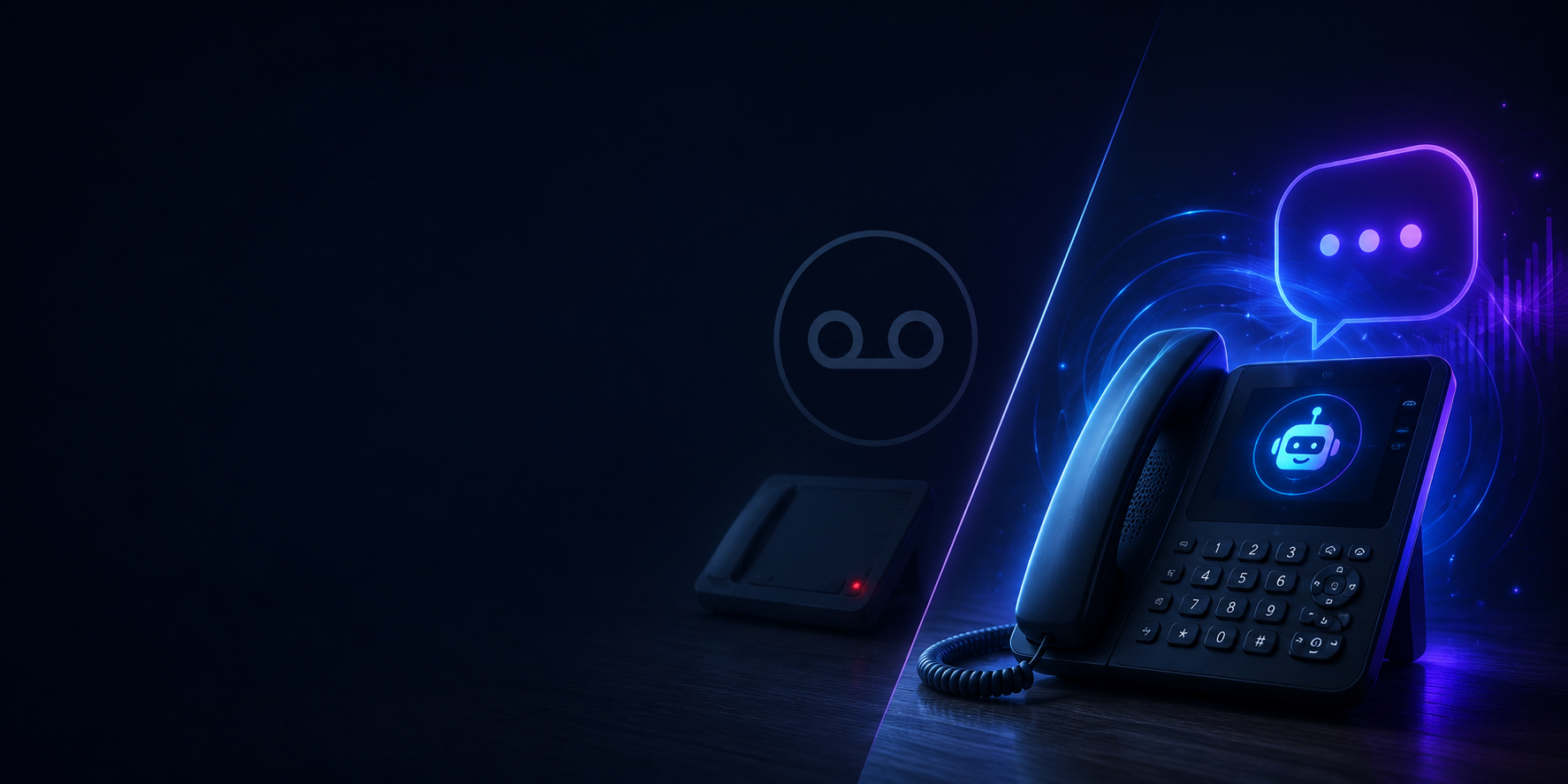 AI receptionist compared with voicemail using modern business communications imagery