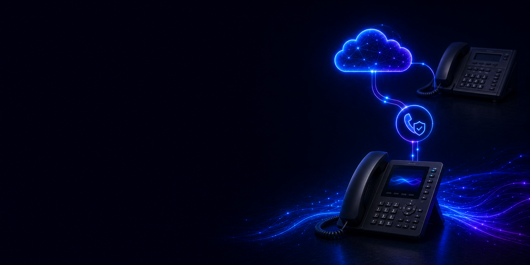 Established business phone identity transferring securely from an older phone system through the cloud to a modern business phone.