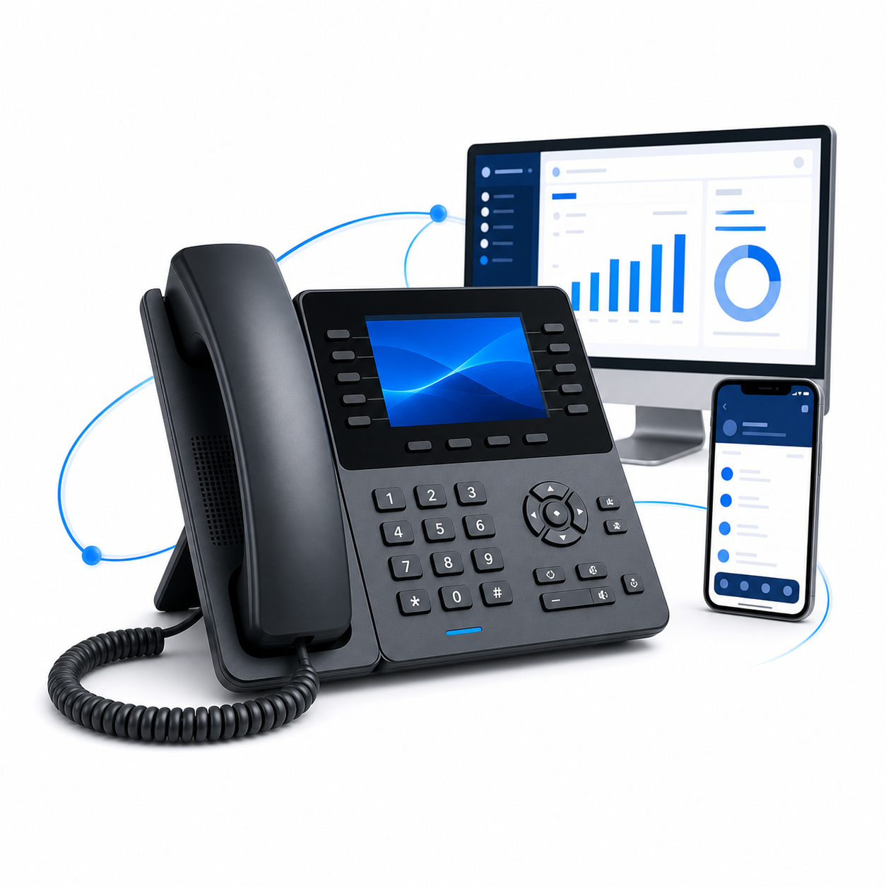 Modern business phone system with connected desktop and mobile applications