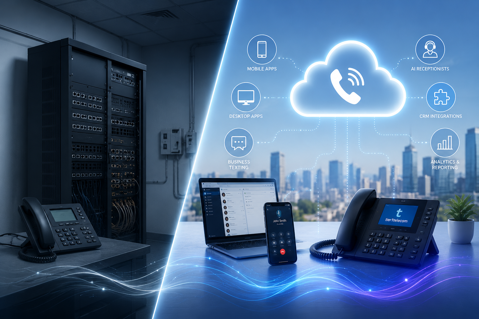 Traditional on-premise phone system compared with a modern cloud business phone system