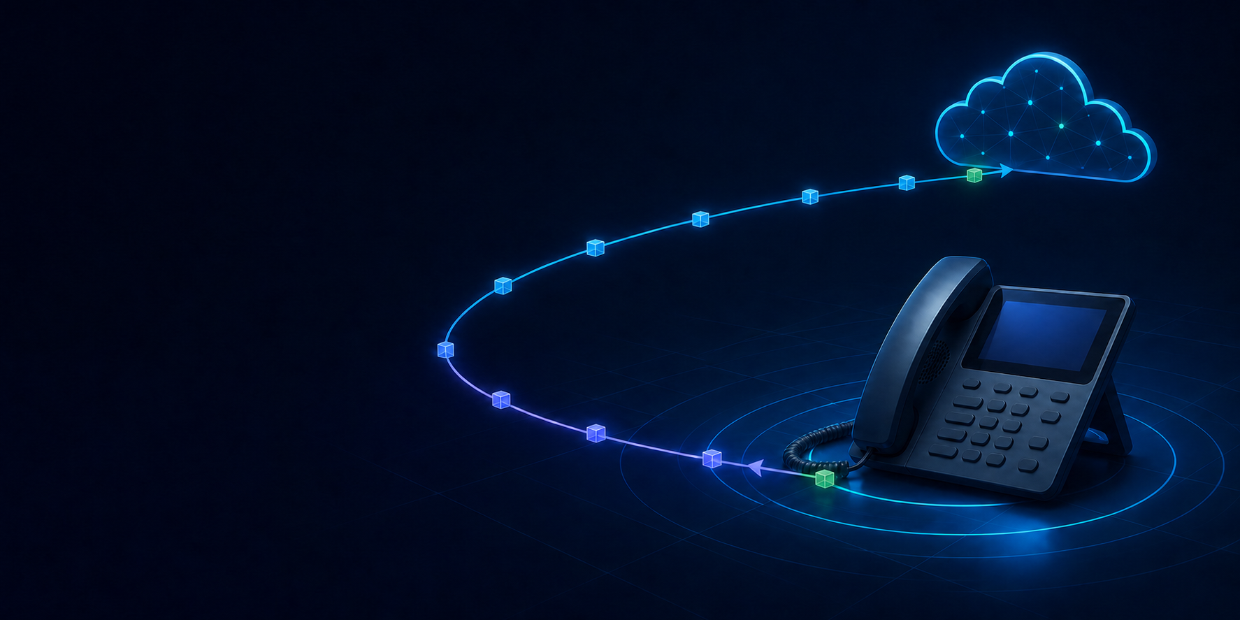 Business VoIP phone exchanging voice packets across a delayed network path